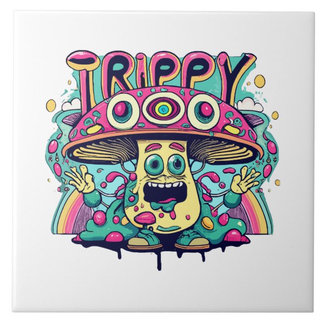 Glücklicher Trip-Pilz Fliese (Vorderseite)