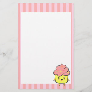 Glücklicher und Kawaii-Cupcake mit farbenfrohen St Briefpapier