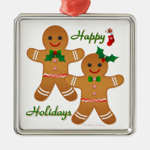 Glücklicher Urlaub Lebkuchenmann Junge Mädchen Silbernes Ornament