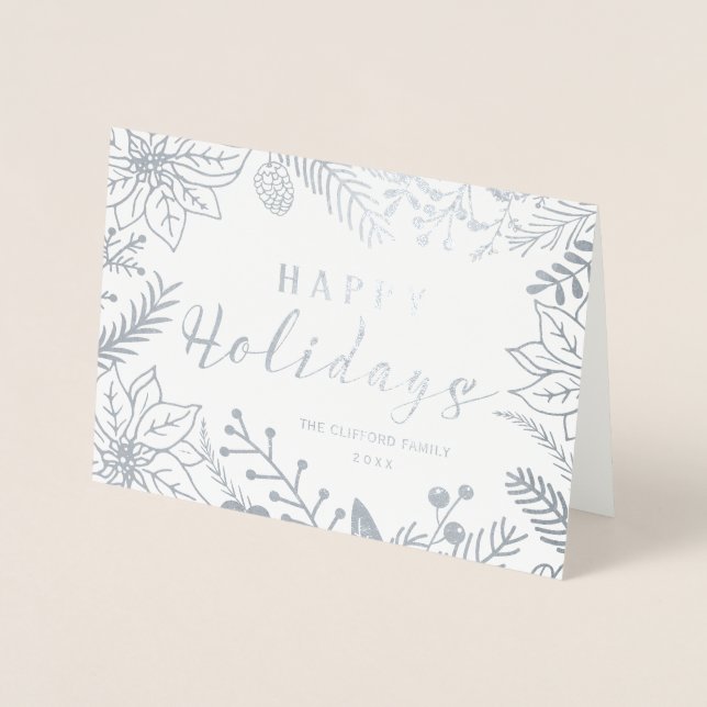 GLÜCKLICHER URLAUB WINTER FOLIAGE FRAME | SILBER FOLIENKARTE (Vorderseite)