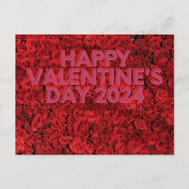 Glücklicher Valentinstag 2024 rote Rose Postkarte (Vorderseite)