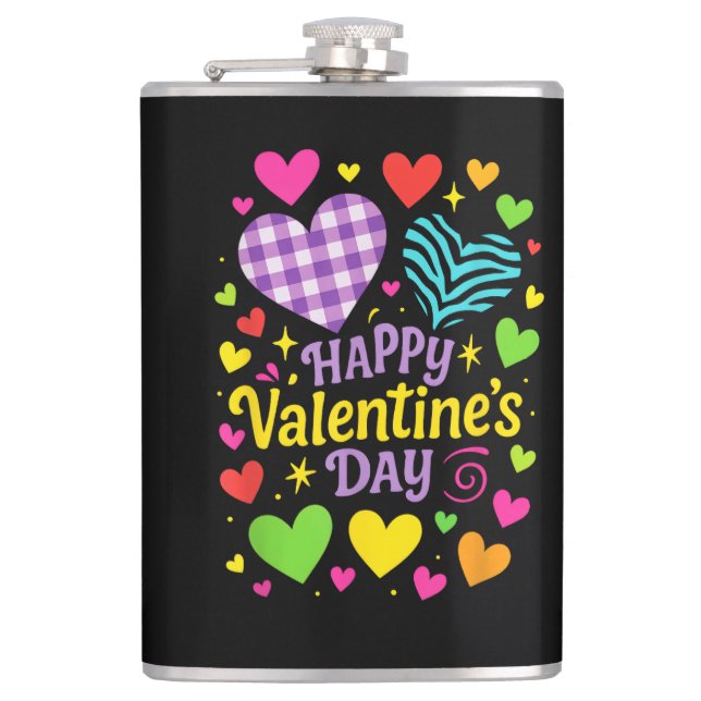 Glücklicher Valentinstag - Herzen Liebe Flachmann (Vorderseite)