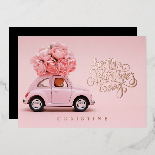 Glücklicher Valentinstag, Individuelle Name Foil C Folieneinladung (Vorderseite/Rückseite)