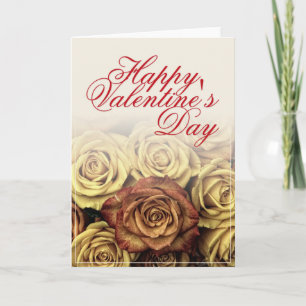 Glücklicher Valentinstag mit gelbem Rosenbuquet Karte