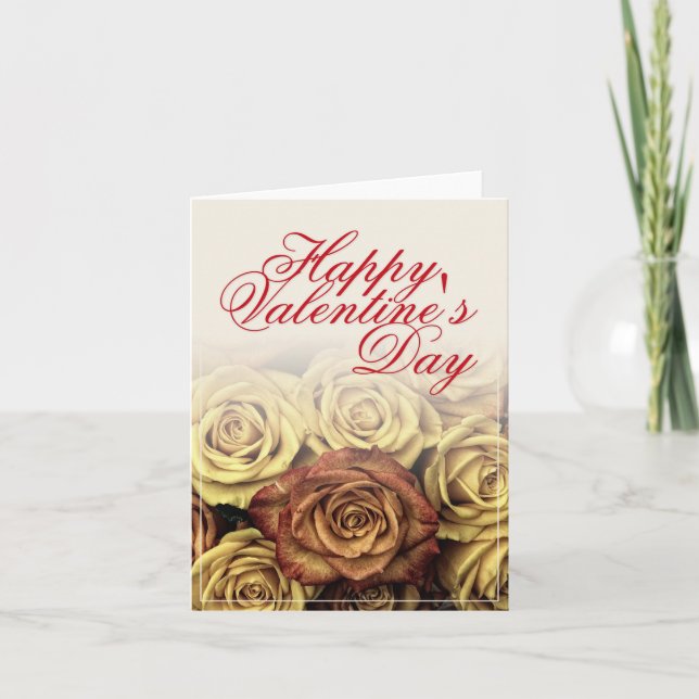 Glücklicher Valentinstag mit gelbem Rosenbuquet Karte (Vorderseite)