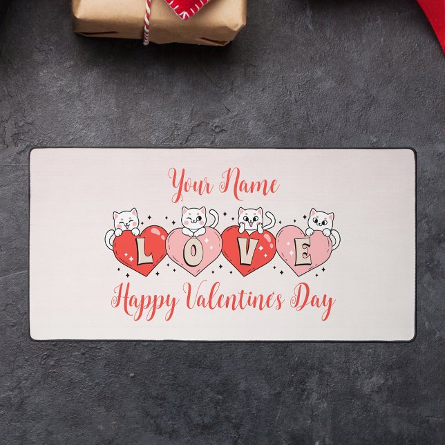 Glücklicher Valentinstag, Niedliche Herzkatzen Schreibtischunterlage (Von Creator hochgeladen)