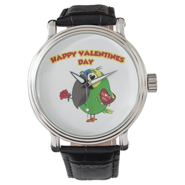 glücklicher Valentinstag Papagei Armbanduhr (Vorderseite)