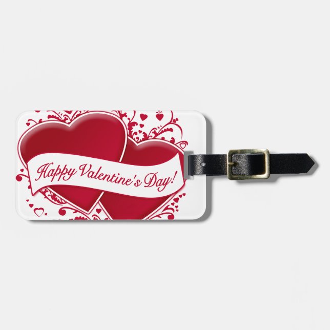 Glücklicher Valentinstag! Rote Herzen Gepäckanhänger (Vorderseite horizontal)