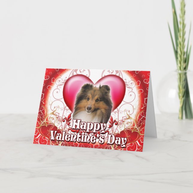 Glücklicher Valentinstag Sheltie Feiertagskarte (Vorderseite)