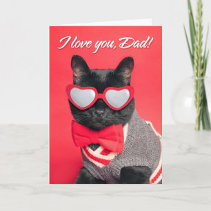 Glücklicher Vatertag Schwarze Katze in Hitzeschutz Feiertagskarte