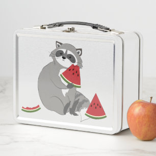 Glücklicher Waschbär mit Wassermelone Metall Brotdose