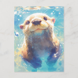 Glücklicher Wasserfarben-Otter schwimmt Postkarte