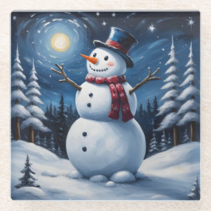Glücklicher Weihnachts-Schneemann Glasuntersetzer