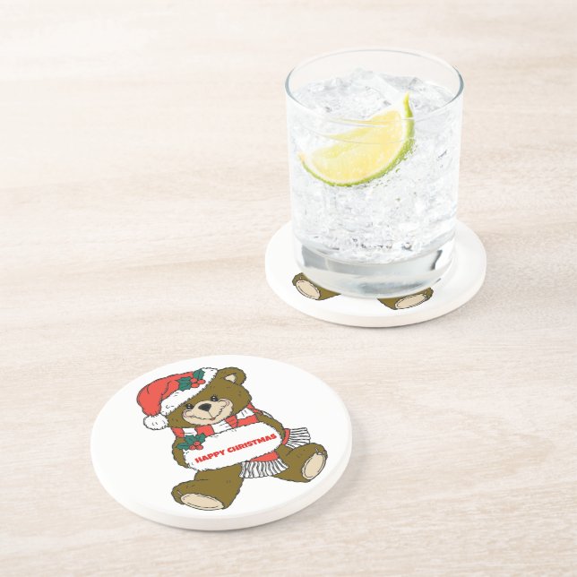 Glücklicher Weihnachtsbär Getränkeuntersetzer (Seite)