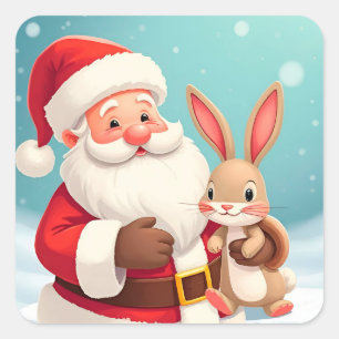 Glücklicher Weihnachtsmann in einer verschneiten W Quadratischer Aufkleber