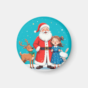 Glücklicher Weihnachtsmann mit Schneemädchen Magnet