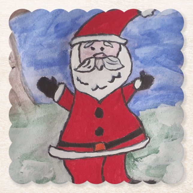 Glücklicher Weihnachtsmann-Papieruntersetzer Untersetzer (Vorderseite)