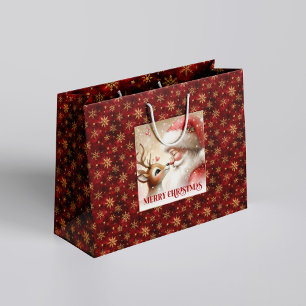 Glücklicher Weihnachtsmann und Rudolph Weihnachts- Große Geschenktüte