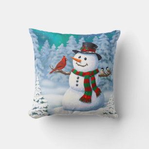 Glücklicher Weihnachtsmann & Vögel Winterlandschaf Kissen
