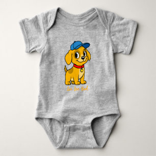 Glücklicher Welpe in blauer Mütze Baby Strampler