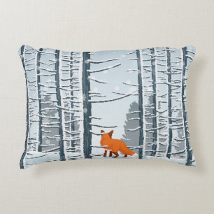 Glücklicher Winter mit Waldlandschaft und Fuchs Dekokissen