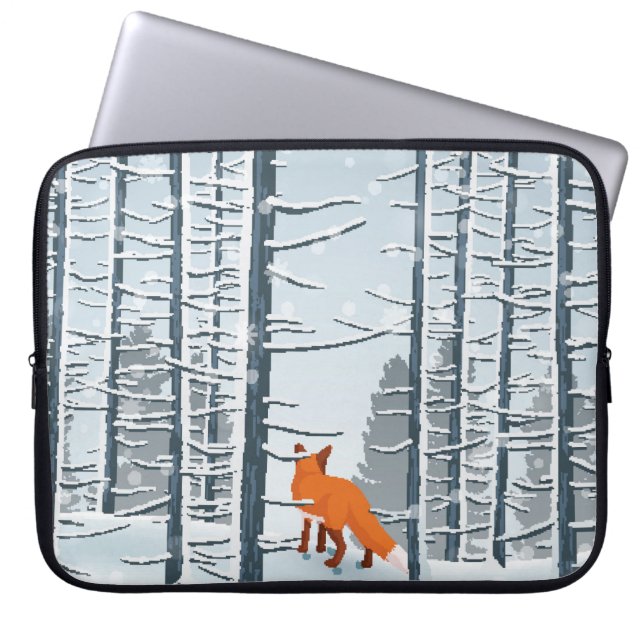 Glücklicher Winter mit Waldlandschaft und Fuchs Laptopschutzhülle (Vorderseite)