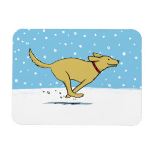 Glücklicher Winter-Schnee-Hundefeiertag - gelber Magnet