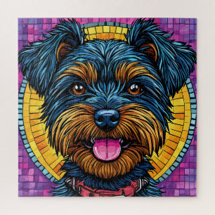 Glücklicher Yorkshire Terrier Hund im Mosaik-Stil