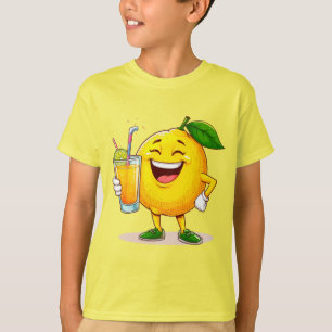 Glücklicher Zitronen-Cartoon-Charakter mit Saft T-Shirt