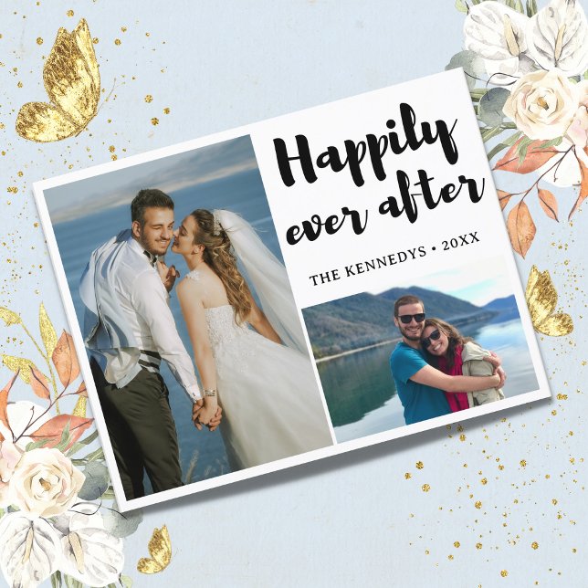 Glücklicherweise immer nach 2 Fotos Hochzeitsankün (Budget Happily Ever After 2 Photo Wedding Announcement Thank you card)