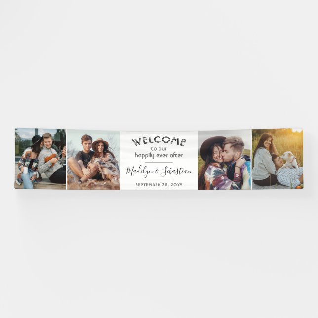 Glücklicherweise immer nach 4 Fotos Elegante Hochz Banner (Horizontal)
