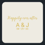 Glücklicherweise immer nach Alabaster White Gold M Quadratischer Aufkleber<br><div class="desc">Passen Sie diese elegante Hochzeitseinladung an und verwöhnen Sie Umschlag Aufkleber mit Aufklebern. Ein einfaches und minimalistisches Design mit einer eleganten und subtilen "glücklich immer nach" Goldskripttypografie,  gefolgt von einem einfachen und modernen serifenlosen Sans-Schriftart für die frisch vermählten mit Monogramm Initialen und Hochzeitstag,  auf alabaster weißem Hintergrund.</div>