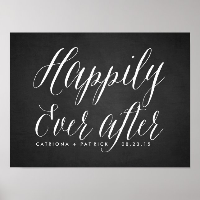 Glücklicherweise immer nach Chalkboard Hochzeitspo Poster (Vorne)