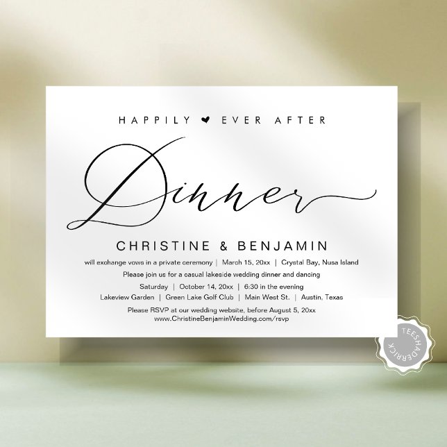Glücklicherweise immer nach dem Abendessen Elopeme Einladung (Happily Ever After Dinner Elopement Party, Modern Script Invitation Card, Digital and Printed Copies)