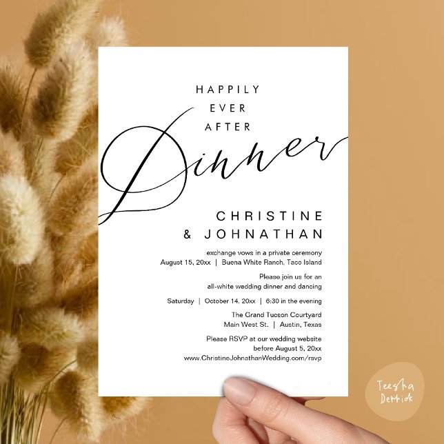Glücklicherweise immer nach dem Abendessen romanti Einladung (Happily Ever After Dinner, Modern Romantic Wedding Invites Card, PDF, Minimalist Clean, White Black)