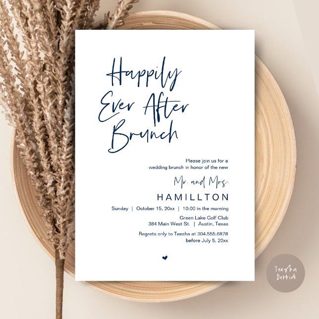 Glücklicherweise immer nach dem Brunch am Morgen n Einladung (Happily Ever After Brunch The Morning After Invitation Card PDF Newlyweds in Navy Blue)