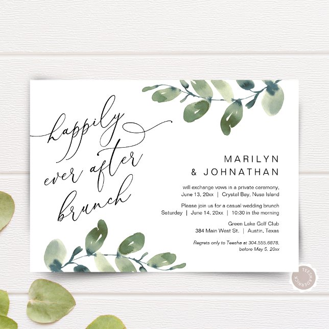 Glücklicherweise immer nach dem Brunch Party Green Einladung (Happily Ever After Brunch, Elopement Invitation Card, Greenery Eucalyptus Themed, Digital Down)