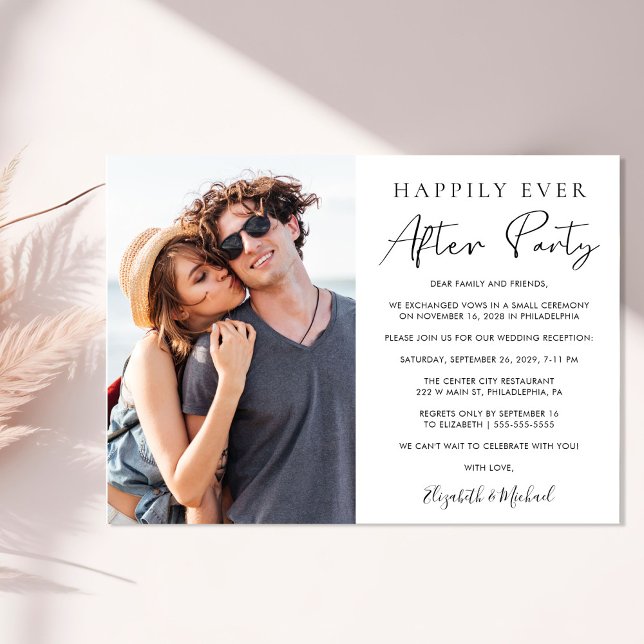 Glücklicherweise immer nach dem Foto Hochzeit Empf Einladung (An elegant Happily Ever After Party Invitation to set the tone for an unforgettable event)