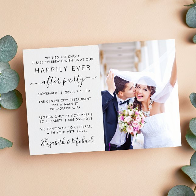 Glücklicherweise immer nach dem Foto Hochzeit Empf Einladung (An chic Happily Ever After Party invitation for your wedding celebration)
