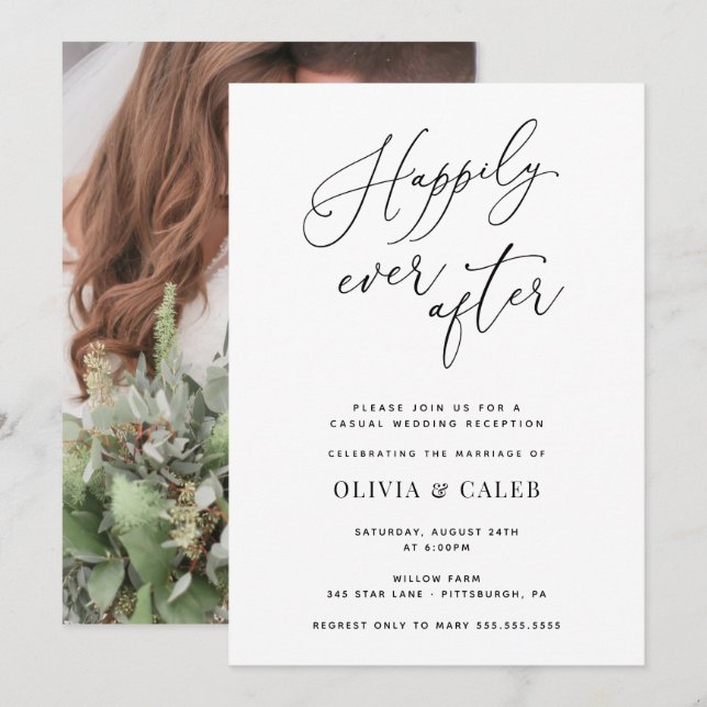 Glücklicherweise immer nach dem Foto Hochzeit Empf Einladung (Vorne/Hinten)