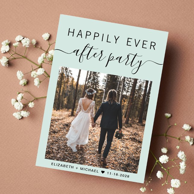 Glücklicherweise immer nach dem Foto Minze Hochzei Ankündigung (An chic Happily Ever After Party Invitation to set the tone for an unforgettable event)