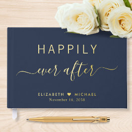 Glücklicherweise immer nach dem Foto Navy Blue Wed Gästebuch
