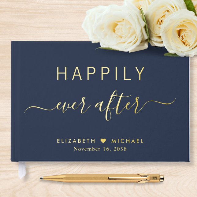 Glücklicherweise immer nach dem Foto Navy Blue Wed Gästebuch (Von Creator hochgeladen)