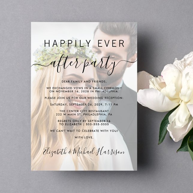 Glücklicherweise immer nach dem Foto Overlay Hochz Einladung (An chic Happily Ever After Party Invitation to set the tone for an unforgettable event)