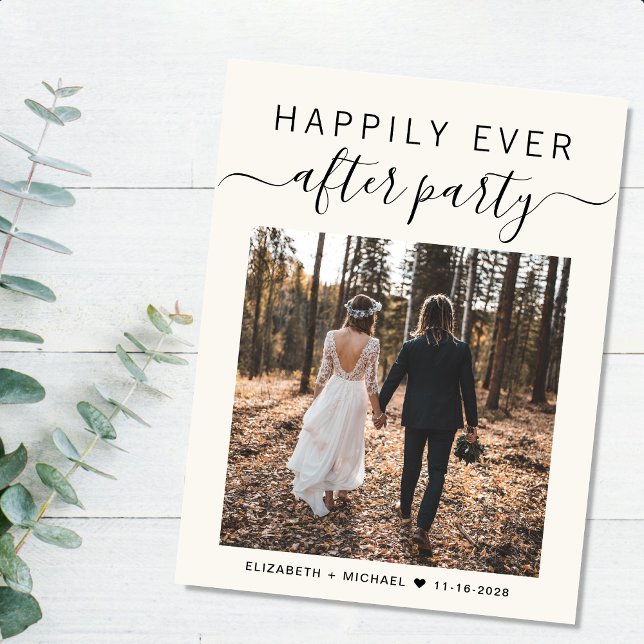 Glücklicherweise immer nach dem Foto QR Code Hochz Ankündigungspostkarte (An chic Happily Ever After Party postcard invitation for your wedding celebration)