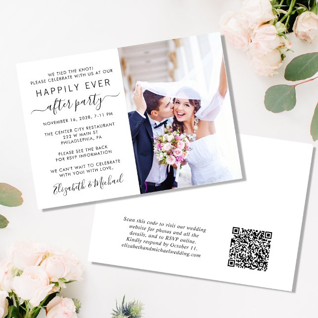 Glücklicherweise immer nach dem Foto QR Code Hochz Einladung (An chic Happily Ever After Party all-in-one invitation for your wedding celebration)