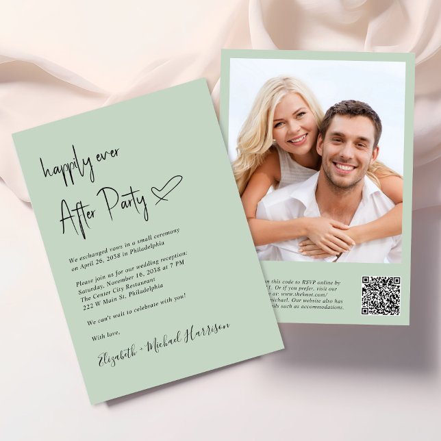 Glücklicherweise immer nach dem Foto QR Code Hochz Einladung (An chic Happily Ever After Party all-in-one invitation for your wedding celebration)