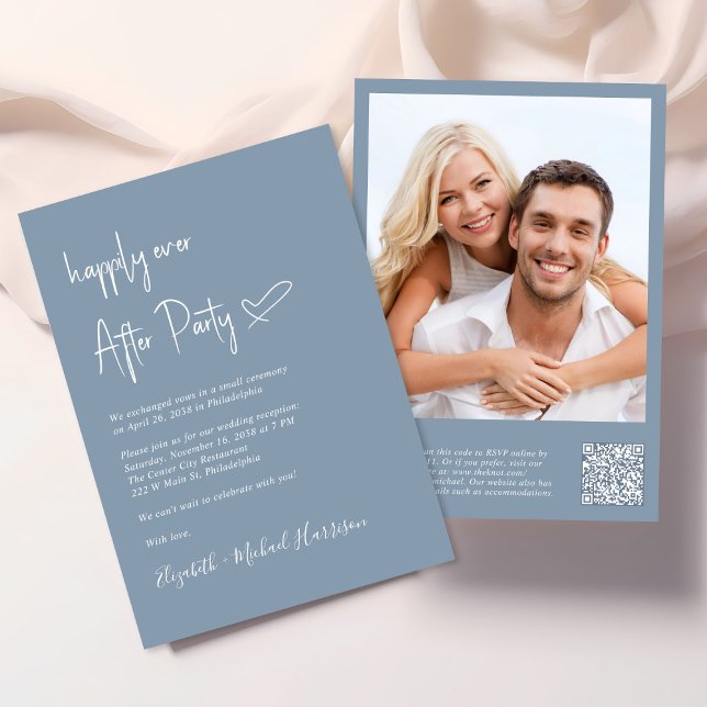 Glücklicherweise immer nach dem Foto QR Code Hochz Einladung (An chic Happily Ever After Party all-in-one invitation for your wedding celebration)