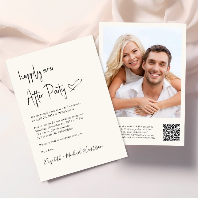 Glücklicherweise immer nach dem Foto QR Code Hochz Einladung (An chic Happily Ever After Party all-in-one invitation for your wedding celebration)