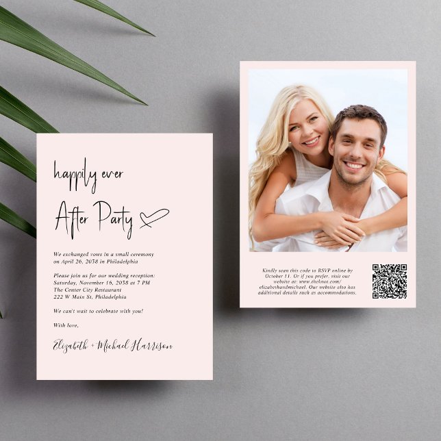 Glücklicherweise immer nach dem Foto QR Code Hochz Einladung (An chic Happily Ever After Party all-in-one invitation for your wedding celebration)